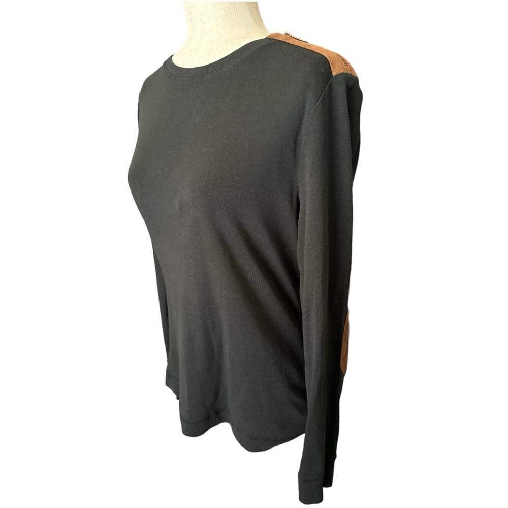 Lauren Jeans Co Black Cotton Suede Trim Top Size M - Picture 2 of 9